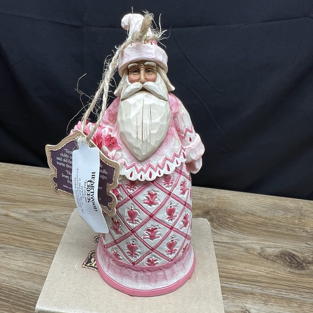 Jim Shore Heartwood Creek Santa Toile Red Bell Ornament 2004 117694 Pink White